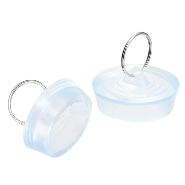 Rubber Sink Plug Drain Stopper Clear Blue Fit 42-44mm with Hanging Ring 2pcs